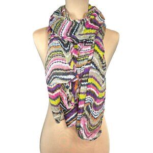 NWT Amrita Singh Chiffon Multicolor Wavy Pattern Scarf Beach Cover-Up Sarong